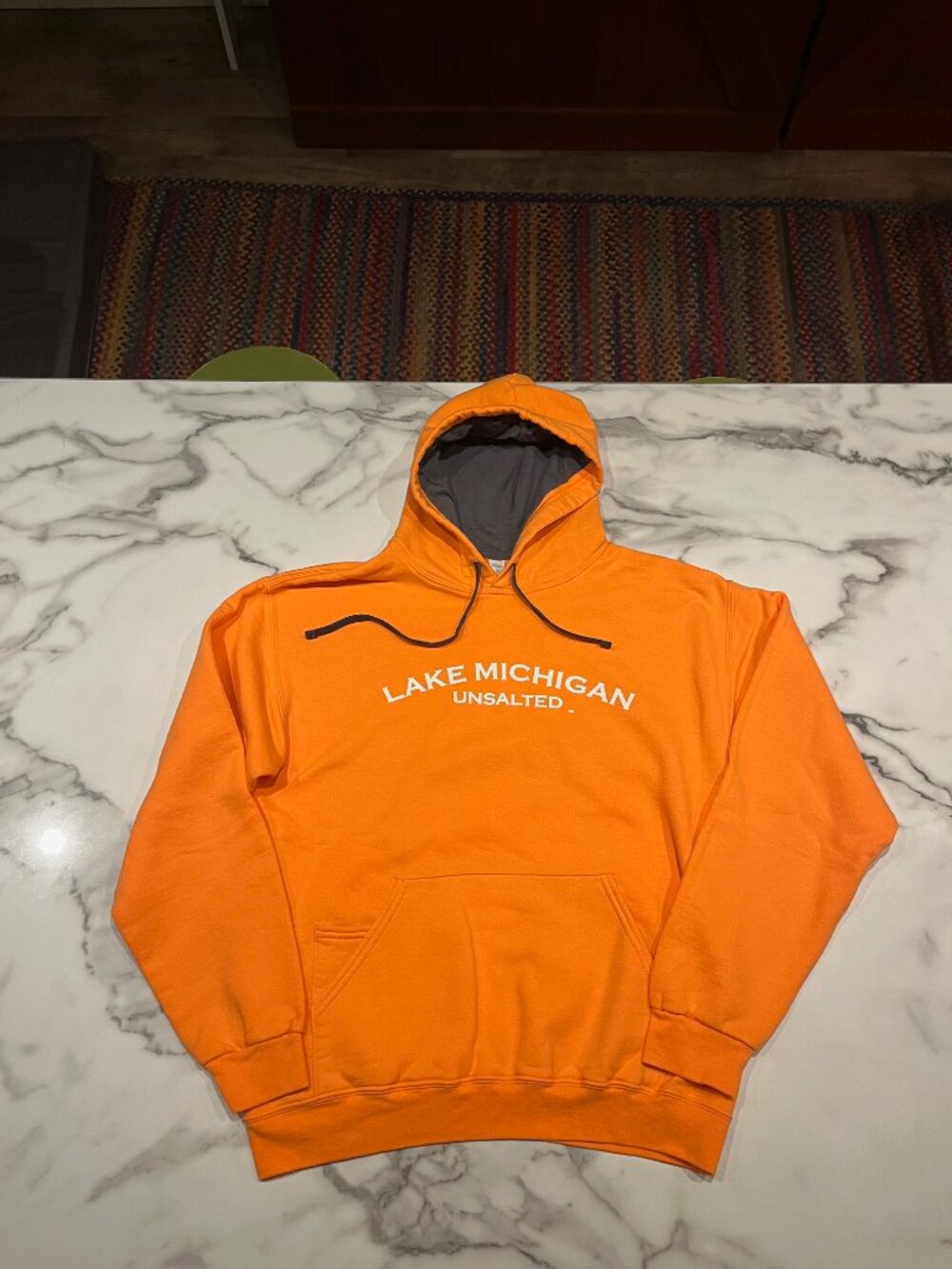 Marushka Lake Michigan Unsalted Hand Printed Orange Hoodie Sweatshirt Medium